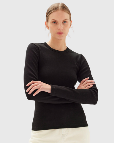 assembly label asymmetric organic jersey long sleeve top black