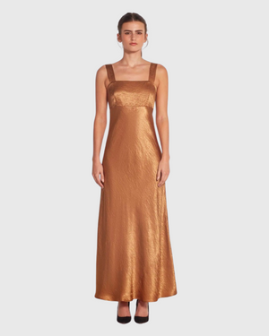 juliette hogan mei dress (crushed satin) bronze