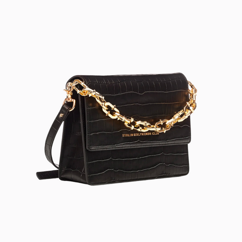 saben lily mini bag black + gold curb chain