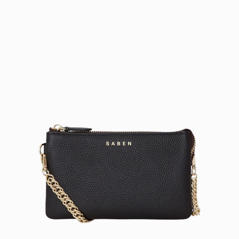 saben lily mini bag black + gold curb chain